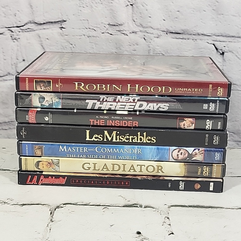 Russell Crowe Movies DVD Lot‎ Of 7 Robin Hood Gladiator Insider LA Confidential
